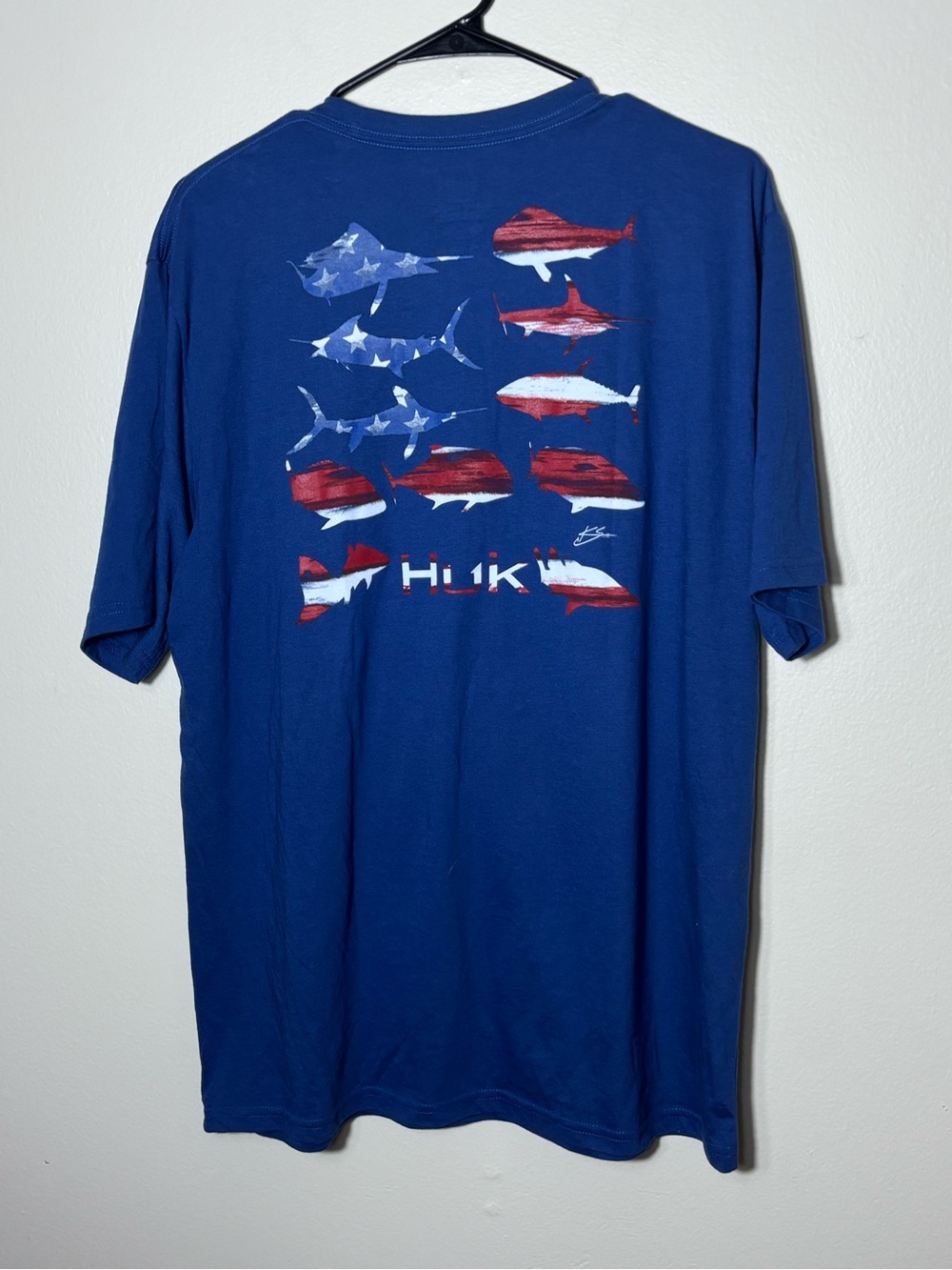 NWT HUK Shirt KC Flag Fish Pursuit Performance Fishing Blue Mens Size L